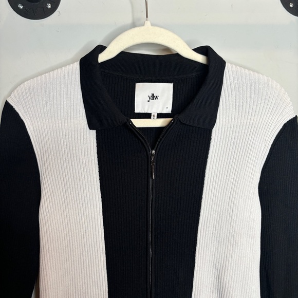 Yllw the Label Zip Front Ribbed Sweater Jacket S Black White - Picture 3 of 9